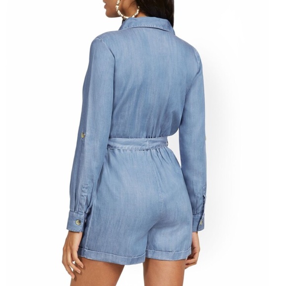 New York & Company Chambray Utility Romper Size L NWOT - Picture 3 of 16